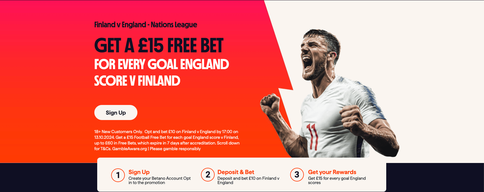 Betano Welcome Offer: Get A £15 Free Bet For Every Goal England Score vs Finland